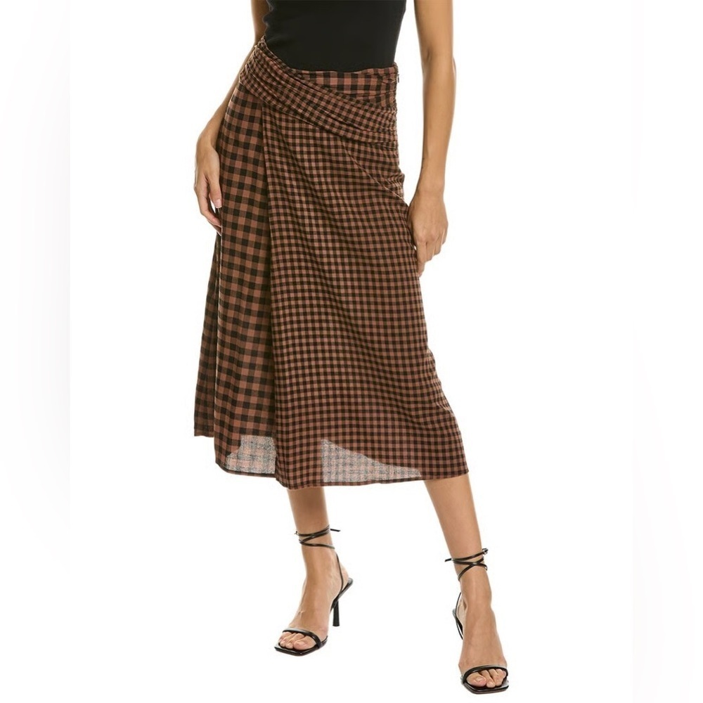A.L.C. Brown & Black Gingham Midi Wrap Skirt